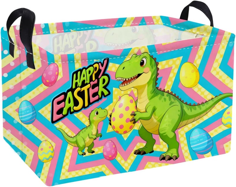 ESSME Rectangular Easter Dinosaur Baskets,Kids Storage Basket with Handles for Boys Room Decor, Boys Box,Cute Storage Bin（Easter dinosaur） - Image 1